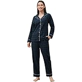 HEARTNICE Cotton Pajama Set for Women Soft Plaid Long Sleeve Flannel Pajamas Set Button Down Woven 2 Piece Lounge Set
