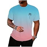 Floerns Men's Summer Streetwear Causal T Shirts Ombre Tropical Print Crewneck Short Sleeve Tee Shirts Tops