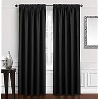 Dreaming Casa Solid Blackout Curtain for Bedroom 96 Inches Long Draperies Window Treatment 2 Panels Black Rod Pocket 2(52" W x 96" L)