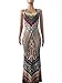 Adogirl Women's Spaghetti Strap Backless Bodycon Floral Aztec Print Maxi Dress S