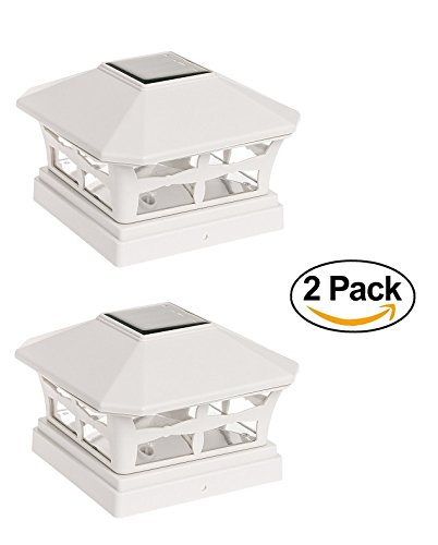 2 Pack Solar Power Garden Sun Light 5"x5" Post Cap Light (Off White)