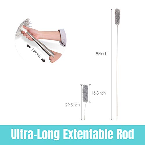 Microfiber Feather Duster with Extra Long Pole(100in.), Bendable, Washable, Detachable, for Cleaning High Ceiling Fan/Light, Cobwebs, Corner Dust, Car, Computer/TV Screens (Grey) - Thumbnail 3