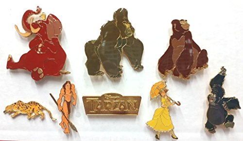 Disney Tarzan Rare Limited Edition 8 Oversized Pins - Pin Set Tarzan, Jane, Kala, Kerchak, Terk, Tantor, The leopard