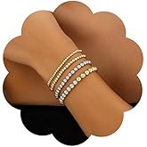 Jumwrit 4pcs Boho Golden Silver Beaded Bracelets Set for Women Dainty Stretch Elastic Stackable Round Ball Beads Layered Chain Bracelets Trendy Accessories