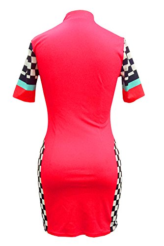 Kafiloe Women Casual Polo Neck Short Sleeve Front Zipper Bodycon Pencil Midi Dress Sexy Party Clubwear Red S