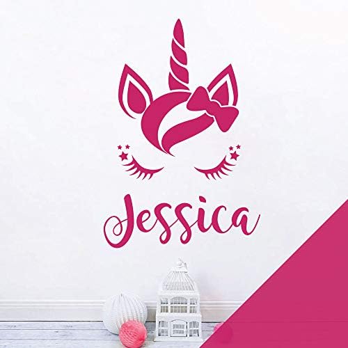 Magical Unicorn Head - Personalised Name Girls Wall Art Sticker [Magenta]