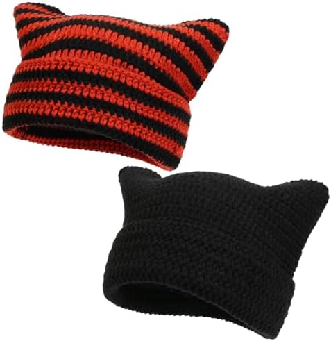 Crochet Hats Knitted Cat Ears Beanie Hats Y2K Fox Gothic Cap