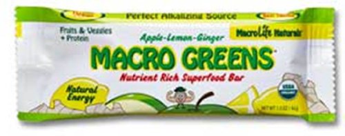 Macro Greens Organic Superfood Bar, Apple Lemon Ginger, 1.5 Ounce (Pack of 12)