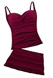 Angerella Women Solid Tankini With Boyshort Bikini Bottom Two Piece Swimwear