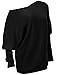 ABD Women's Off Shoulder Bat Wings Loose Pullover Sweater Knit Jumper Black, Large