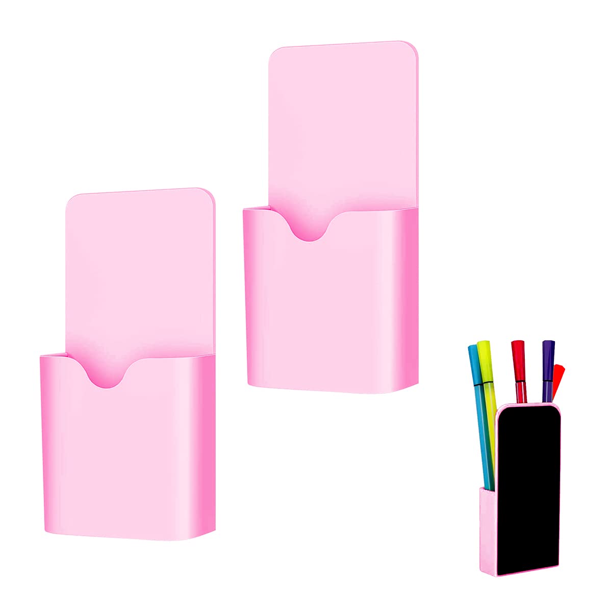 Jagowa 2 Pcs Magnetic Whiteboard Pen Marker Holder Multifunctional Movable Marker Storage Organizer for Office Home Refrigerator Locker (Pink)