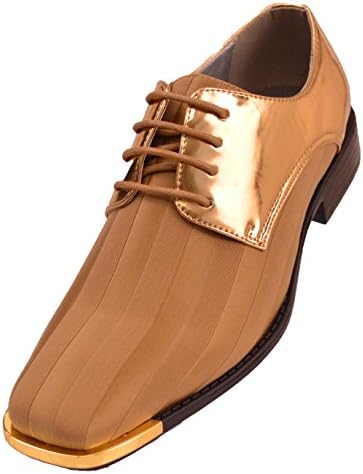Viotti Mens Striped Satin and Patent Formal Derby Oxford, Tuxedo Dress Shoe with Metal Tip Style 5205