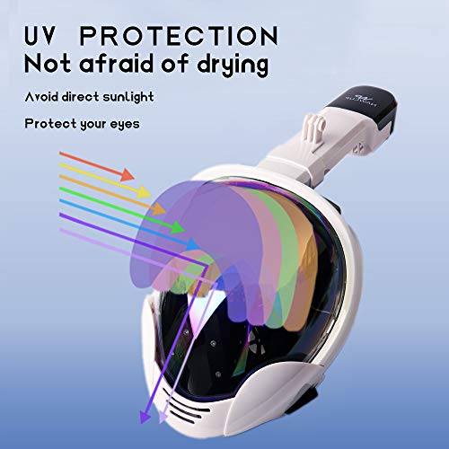 OUUKER Full Face Snorkel Mask, Portable 180° Panoramic View Diving Snorkel Mask Anti-Fog Anti-Leak Safety Diving with Detachable Action Camera Mount for Adults Youth