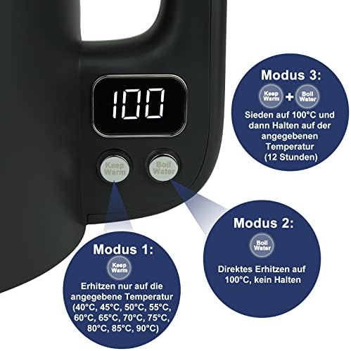 1.7L 304 Edelstahl Mit 11 Temperaturen Wasserkocher,1800w Trockenaufschutz, Doppelter Verbrühungsschutz, Bpa Frei, Lcd Anzeige Precision Control, Temperatureinstellung (40°C-100°C)