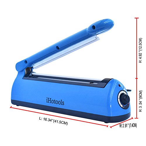 iHotools 12"(300mm) Upgraded Impulse Manual Hand Bag Sealer, Heat Sealing Machine, for Mylar and Cereal Bags Plastics Bags Polythene with Extra Replacement Element Grip Blue