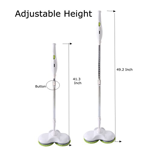 Docheer Cordless Electric Scrubber Polisher Spinning Mop, Rechargeable Powered Floor Cleaner, Adjustable Handle Handheld Vacuum Floor and Tile Sweeper