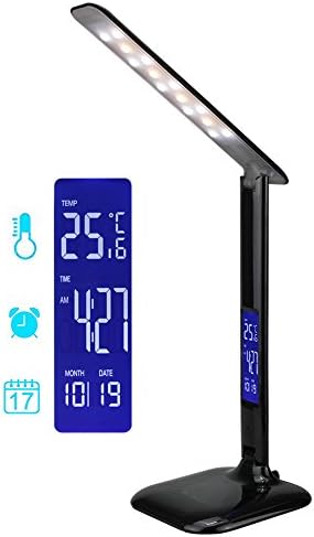 Amebay LED Desk Lamp Adjustable Eye-caring Table Lamp, Dimmable LED Lamp,Touch Control Table Lamp,Folding Lamp,Reading Lamp with Temperature,Time and Date,4W