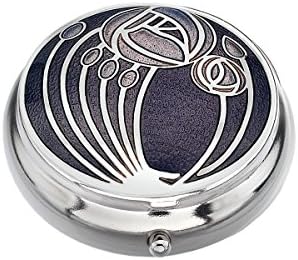 Pill Box - RENNIE MACKINTOSH Flower Design - Enamelled Pewterware - Dusky Pink on Purple
