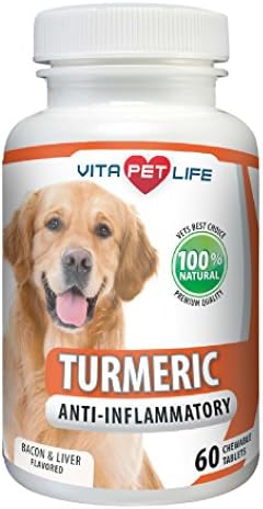 Turmeric for Dogs, Curcumin Anti Inflammatory Supplement, Antioxidant, Promotes Pet Mobility, Pain Relief and Brain Health, Prevents Joint Pain, Inflammation and Arthritis, 100% Natural. (60 Chews)
