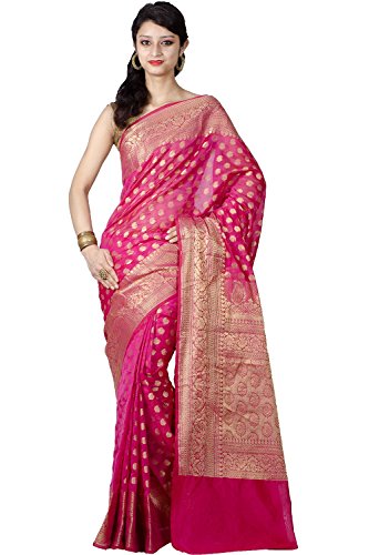 Chandrakala Women s Cotton Silk Banarasi Saree Free Size Pink