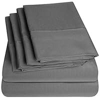 Sweet Home Collection Sheets 6 Piece 1500 Thread Count Deep Pocket Hypoallergenic Brushed Microfiber Soft and Comfortable Bedding Set, Queen, Gray