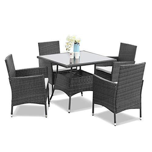 Wisteria-Lane-5-Piece-Outdoor-Patio-Dining-Set-Wicker-Glassed-Table-and-Cushioned-Chair-Umbrella-Cut-OutGrey