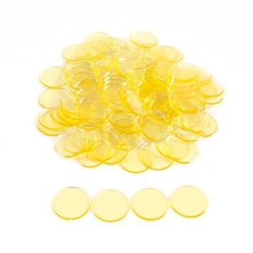 Plastic Non-Magnetic Bingo Chips - Yellow - 100 Bingo Chips - 7/8 Inch Size