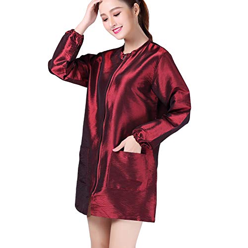 KAHOT Professional Salon Smock Stylist Jacket Cosmetology Uniform Zipper Hairdressing Cape Hairdresser Work Clothes Hair Beauty SPA Guest Client Kimono Gown (XL, Wine red)
