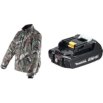 Makita DCJ201ZL 18V LXT Lithium-Ion Cordless Mossy Oak Heated Jacket (Camo, Large) with BL1820B 18V LXT Lithium-Ion Compact 2.0Ah Battery