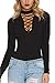 Mulisky Women's Halter V Neck Lace up Jumpsuit Ribbed Knitted Black Bodysuit S