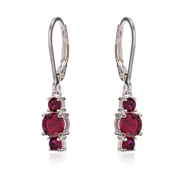 Amazon Collection Sterling Silver Genuine and Created Gemstone Three Stone Birthstone Leverback Dangle Earrings
