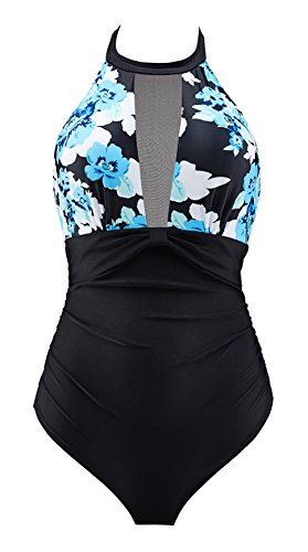 Eomenie Women Swimsuit Cutout Mesh Plus Size Bathing Suit Tummy Control Swimwear