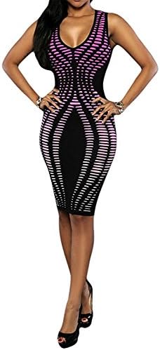 Zalezing Nice Women's Contrast Color Knee Length Gradient Mini Dress XL PurpleX-Large