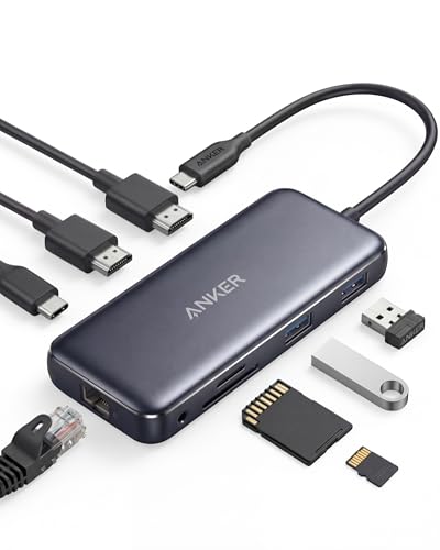 Anker USBC Hub, 8-in-1 USB C Dock, Dual 4K HDMI USB C to USB Adapter, 1 Gbps Ethernet Adapter, 85W Power Delivery, SDµSD Speicherkartenleser für