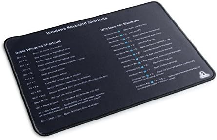 Mouse Pad with Windows Shortcuts Neoprene Gaming mouse Pad with Stitched Edges, Smooth Anti-Lag Surface &amp; Non-Slip Rubber Base | Works with Laser &amp; Optical mouse | 10” X 14”