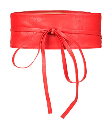 BlackButterfly Obi Waist Band Self Knot Tie Up Cinch Belt (Red, One Size)