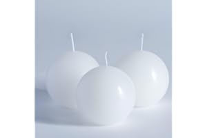 MOZEAL Hand-Poured, 3 Inch White Round Ball Candles - Elegant White Round Pillar Candles Set of 3, Dripless, Unscented, Smokeless, Ideal for All Occasions.