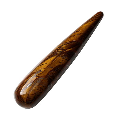 QGEM Tiger's Eye Healing Crystal Pointed Stick Massage Tool Gua Sha Scraping Wand For Acupuncture Therapy Pointed Stick Tretament,Spa, Meditation