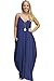 JOX JOZ Women's Boho Low V-neck Adjustable Shoulder Straps Maxi Dress (XL, Navy Blue)