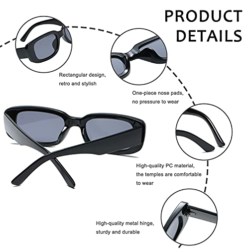 CHBP Retro Rectangle Sunglasses Womens Men Trendy Vintage Narrow Polarized UV Protection 90s Sunglasses For Women -3 Pack