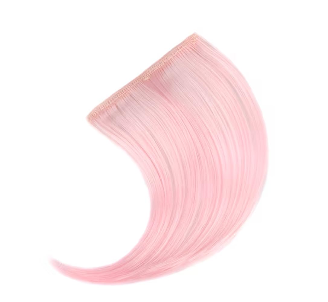 Clip In Human Hair Synthetic Short Side Sweep Fringe Rainbow Colourful Bang (Light Pink)