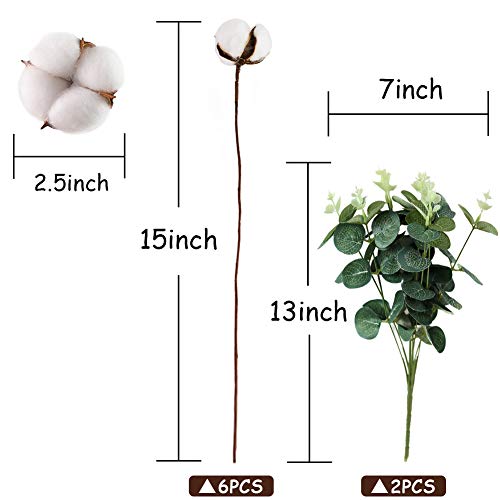 DomeStar 7PCS Cotton Stems with 2PCS Artificial Greenery Stems Greenery Bushes Farmhouse Cottons for Home Party Wedding Decorations