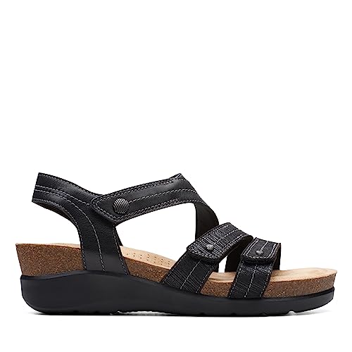 Clarks Collection Women's Calenne Clara Wedge Sandal, Black Combi, 5.5 Medium US