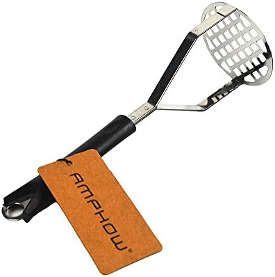 Potato Masher - AMPHOW Stainless Steel Masher Ricer Slicer Crusher Press with Fine-grid Mashing Plate for Smooth Mashed Potatoes, Vegetables and Fruits, Black Handle