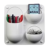 Wall-Mounted Organizer Caddy with 3 Sections for Storing Pens, Pencils, Sticky Notes and Other Supplies for Offices, Homes, Classrooms and Dorms - White