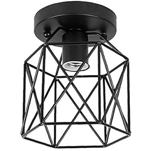 Tuimiyisou Plafondlamp Industriële Stijl LED Plafondlamp 200mm Semi-Flush Mount Plafondlamp Zonder Lamp Fitting Zwart…