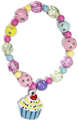 Sweet Shop Beaded Stretch Bracelet with Charm (Blue Cupcake, One Size)