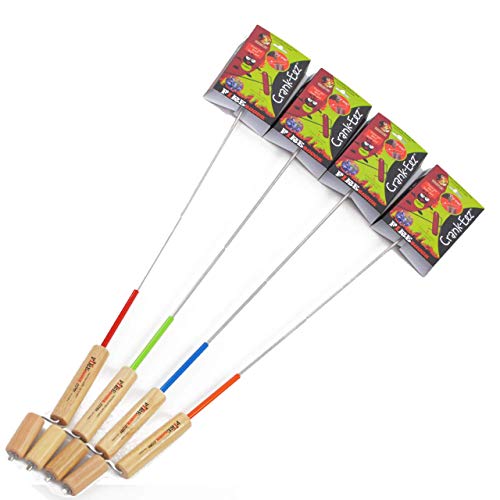 Firebuggz Four Pack Crank-EEZ from Premium S’Mores Sticks for Fire Pit Campfires Cooking Fun for Children