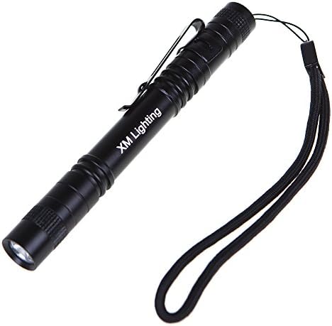 XM Lighting Compact Led Aluminum Pen Flashlight Bright 120LM Pocket Tactical With Clip For Camping Sports Outdoor Hiking Self-Defense (Cree Led, Black Color, 5.2 Inch)