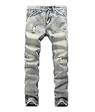 Men’s Straight Slim Fit Ripped Jeans with Distressed Holes Relaxed Denim Pants
